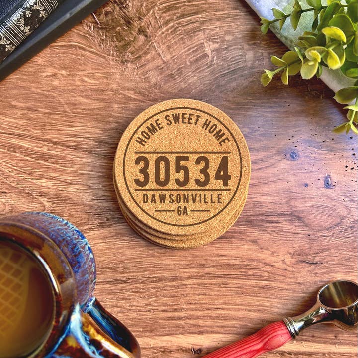 The Lillie Pad - Wholesale Coasters - Custom Zip Code, City and State Cork Coasters - Local Gifts