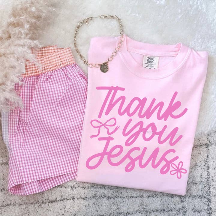 Thank You Jesus PINK DTF Heat Transfer for wholesale by Trendy Transfers