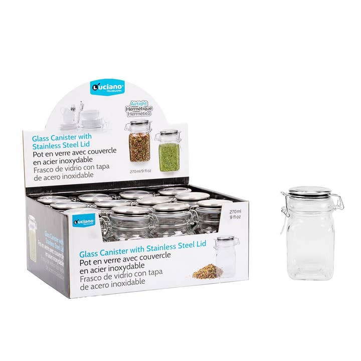 Luciano Gourmet - Wholesale Canister - Luciano Glass Canister w Stainless Steel Lid-6.7x6.7x11.8cm