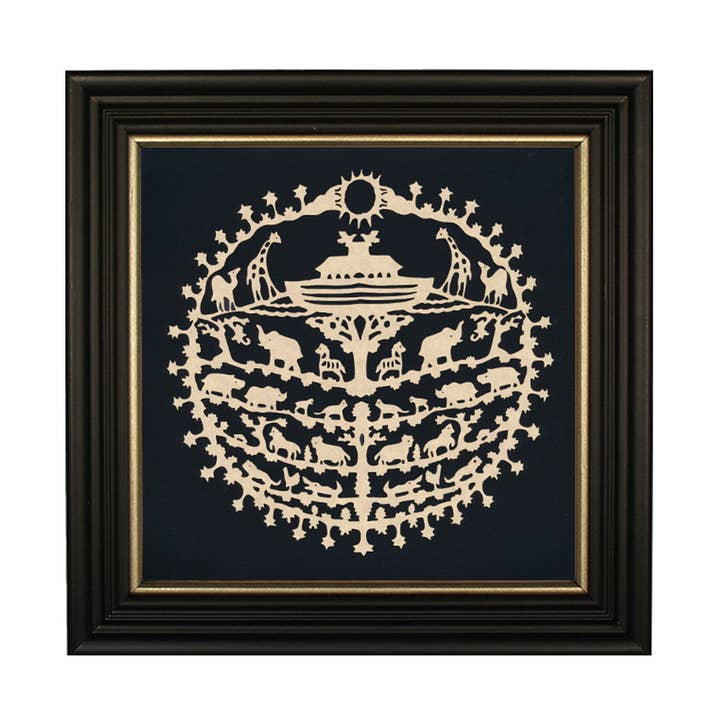 Taglio di carta vintage Scherenschnitte dell'Arca di Noè, 10" per la vendita all'ingrosso da parte di Madison Bay Co. - Historical Home Decor Reproductions