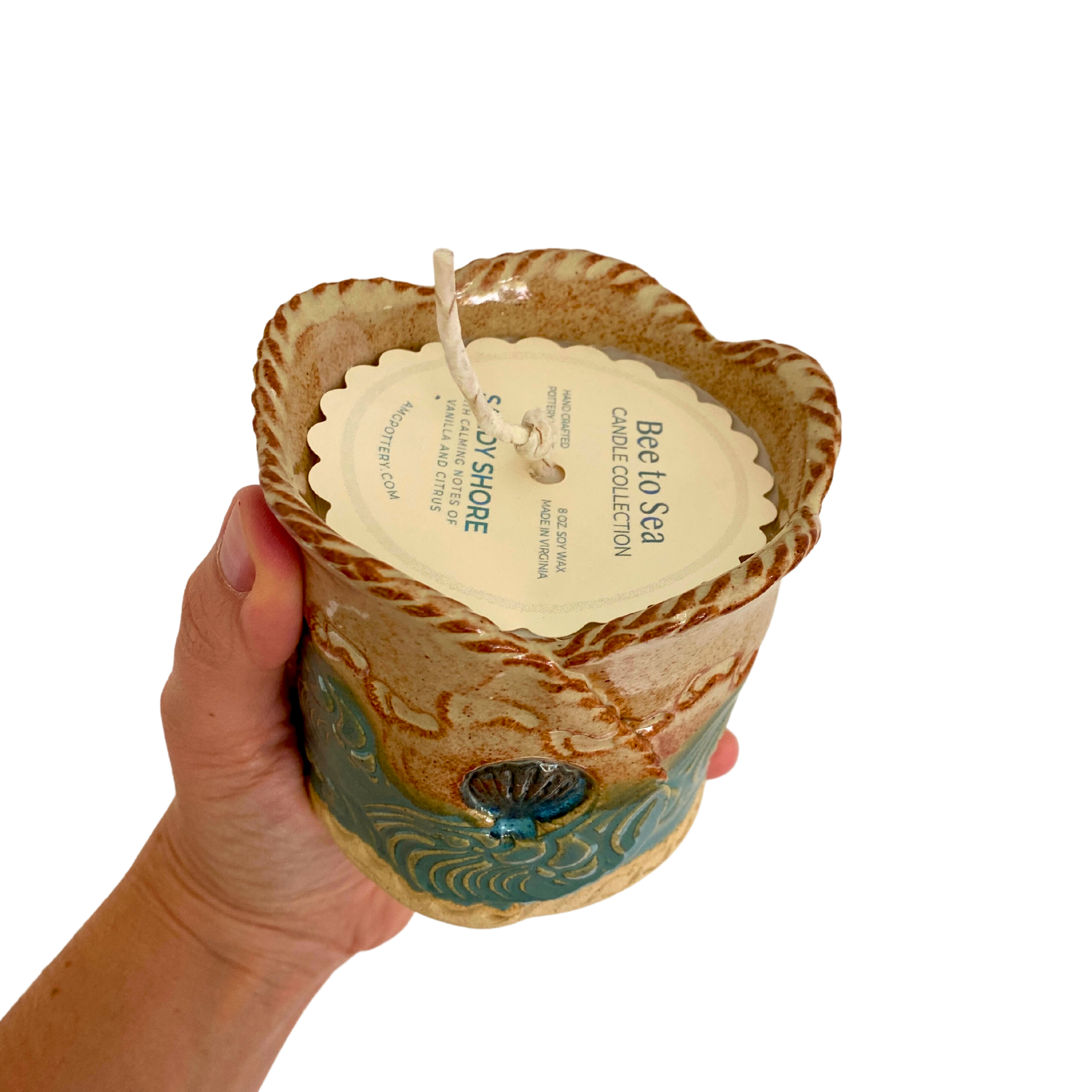 AMG Pottery - Wholesale Jar/Filled Candle - Footprints in the Sand Candle3