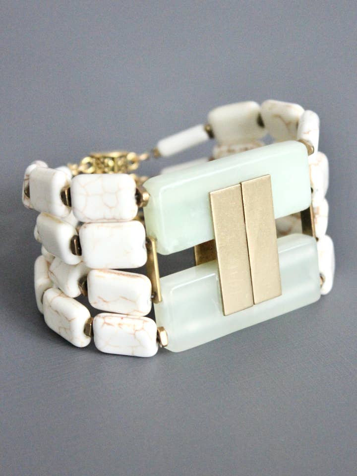 MLNB08 New jade and white turquoise Artdeco bracelet for wholesale by David Aubrey Jewelry