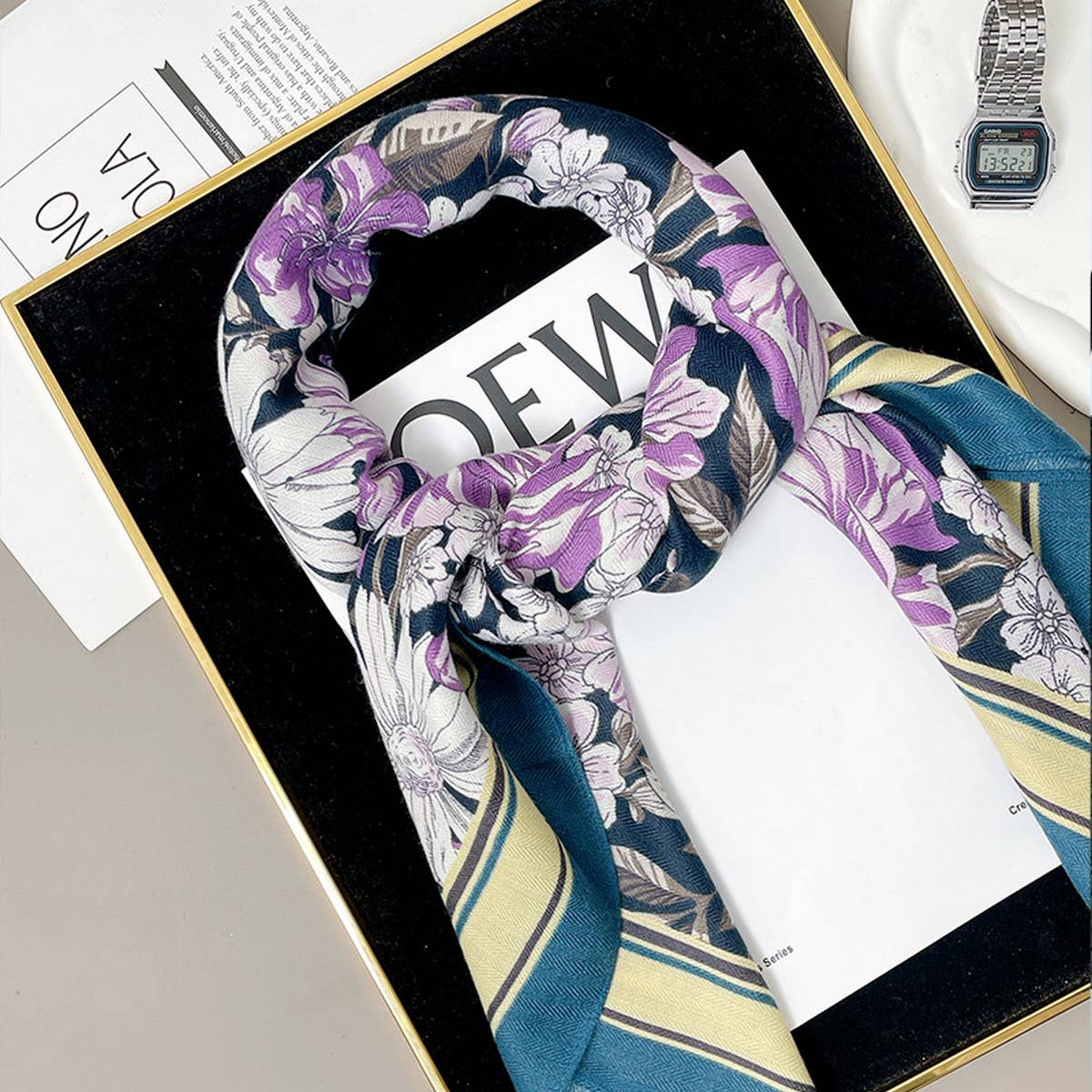 ACCITY - Wholesale Scarf - Women's - 90cm Floral Velvet Wool Scarf Shawl for Winter_CWASC08922