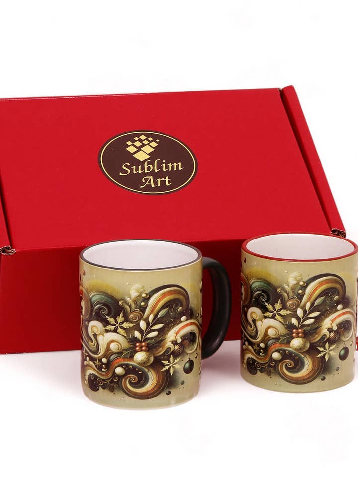 SUBLIMART : Coffret Cadeau de Noël - 2 Mugs (Rouge+Vert) – Design Vague Fluide par RC Designs (Motif #01) pour la vente par SublimArt