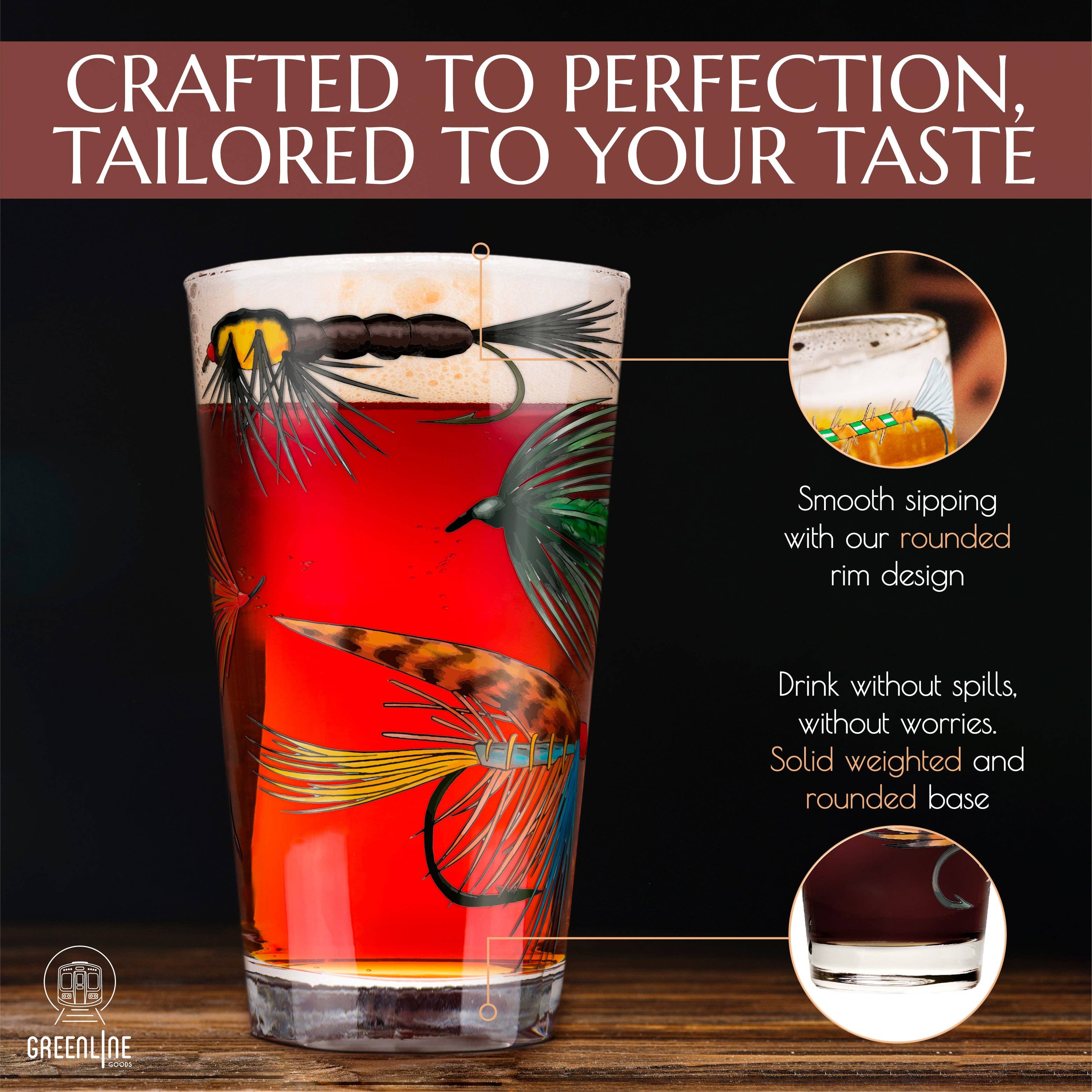 Greenline Goods - Wholesale Beer Glass/Mug - Fly Fishing Lures Beer Glass Set5