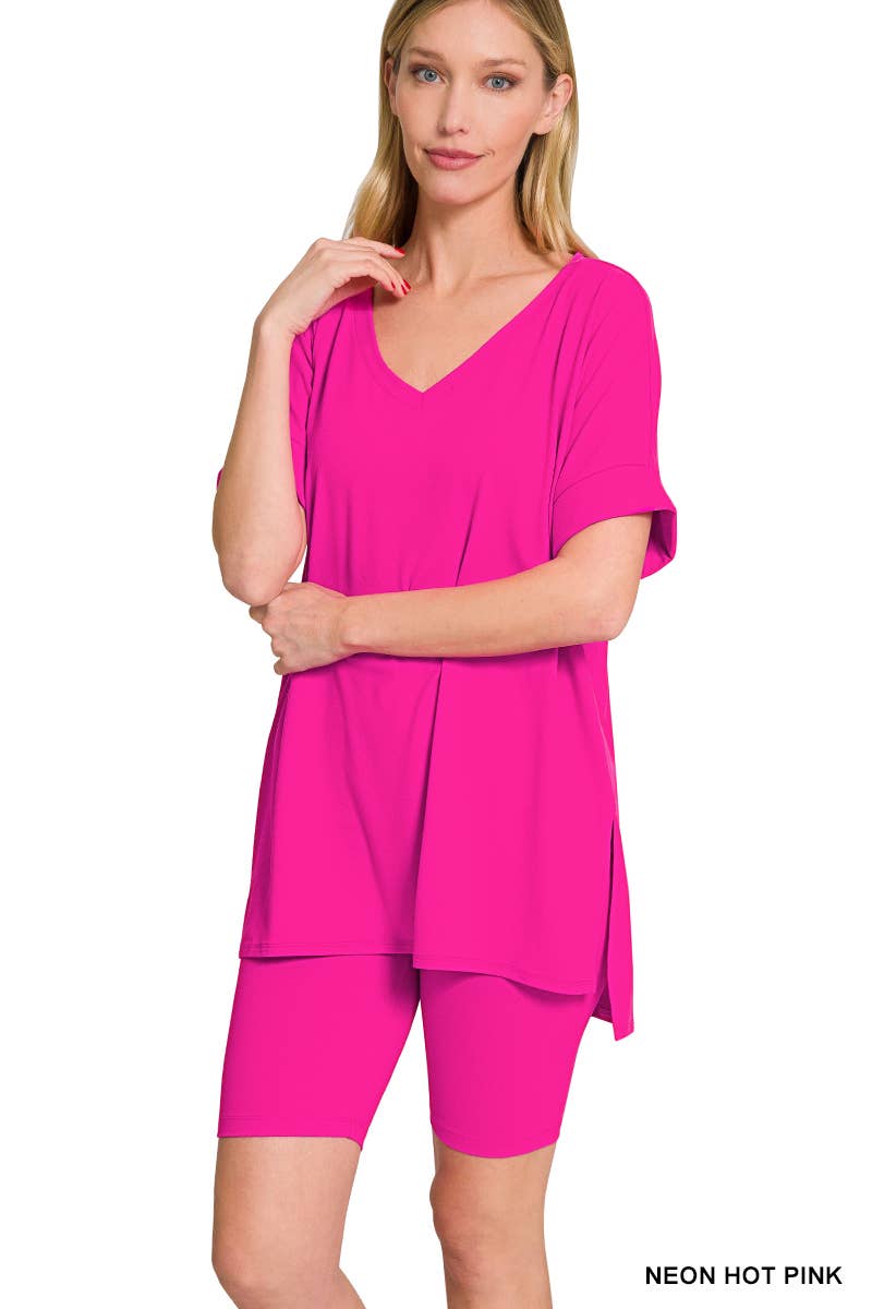 Vanilla Monkey - Wholesale Top & Short Set (NOT Loungewear) - Women's - Brushed Dty Microfiber V-neck Top And Biker Shorts9