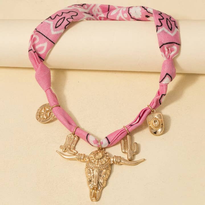 Assorted Western Charms Paisley Bandana Necklace for wholesale by Anarchy Street