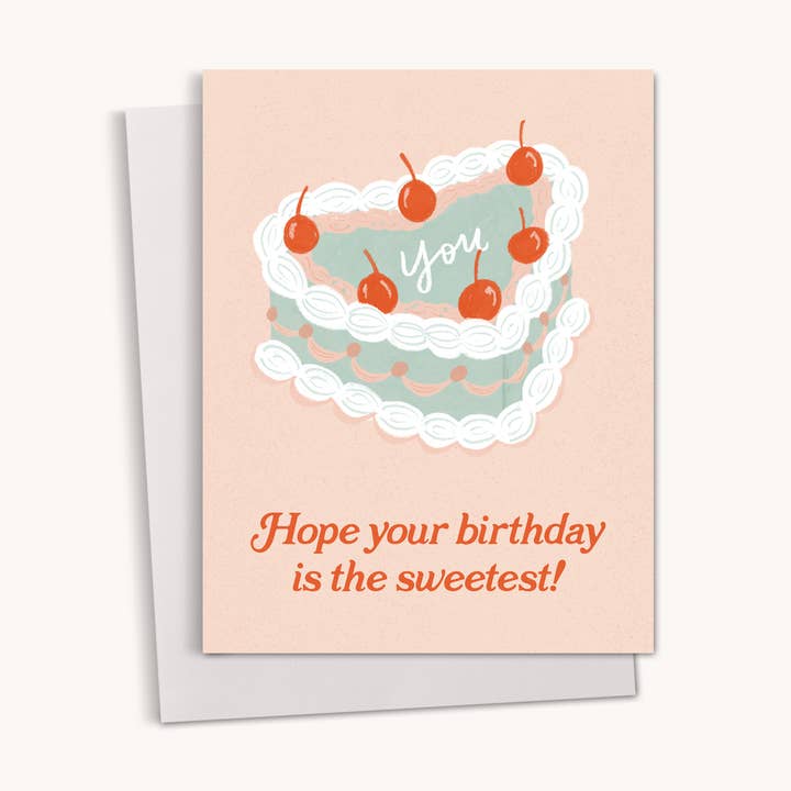 Retro Birthday Cake Greeting Card for wholesale by Asteria Studio