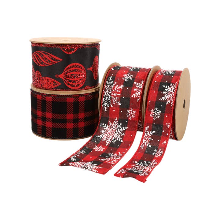 LA Ribbons Wholesale - Wholesale Ribbon - Gift Wrapping - 2 1/2" Holiday Wired Ribbon | "Velvet Flocked" Black/Red | 10 Yard Roll
4