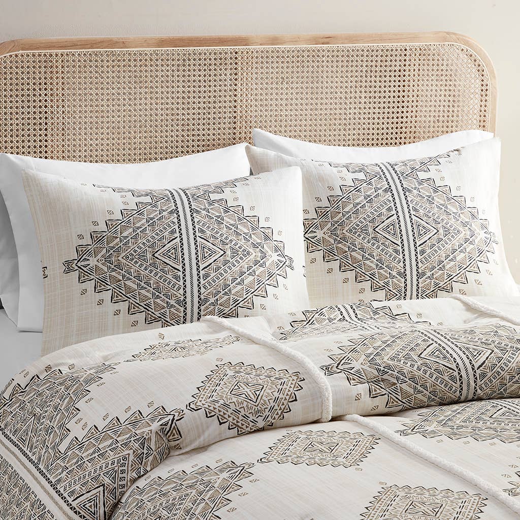 Olliix - Wholesale Bedding Set - 4 Piece Boho Printed Comforter/Duvet Cover Set, Beige/Ivory5