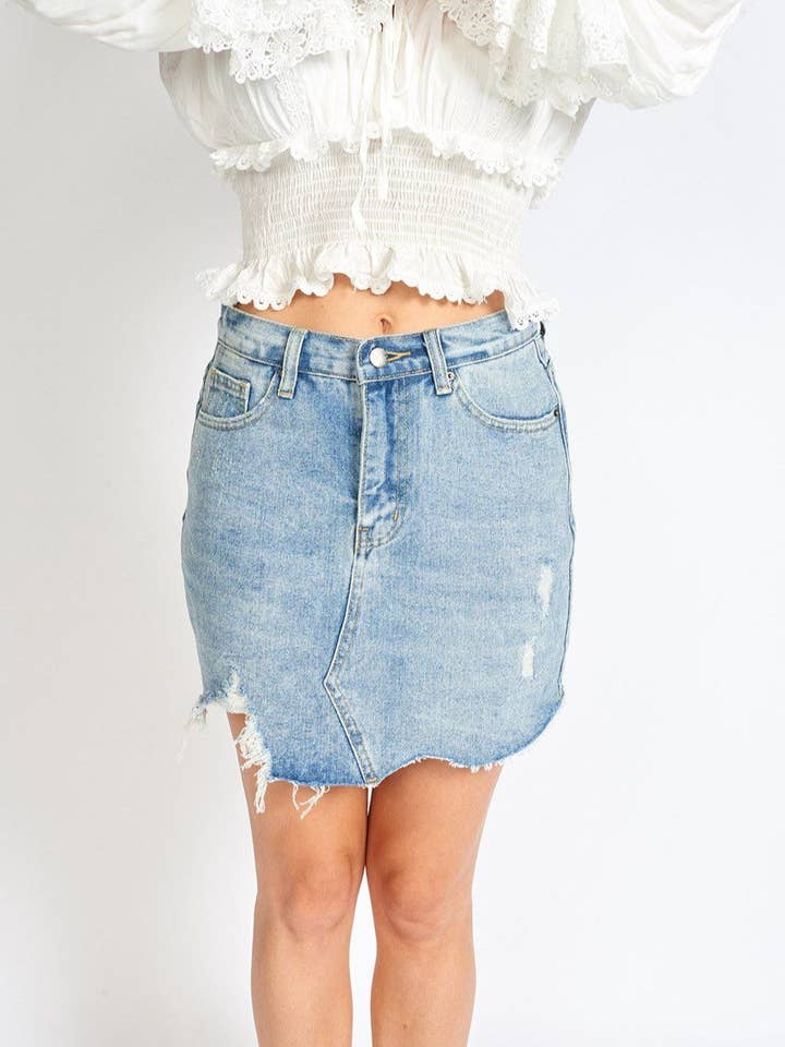 Amalia Ripped Denim Mini Skort for wholesale by MUSE FASHION