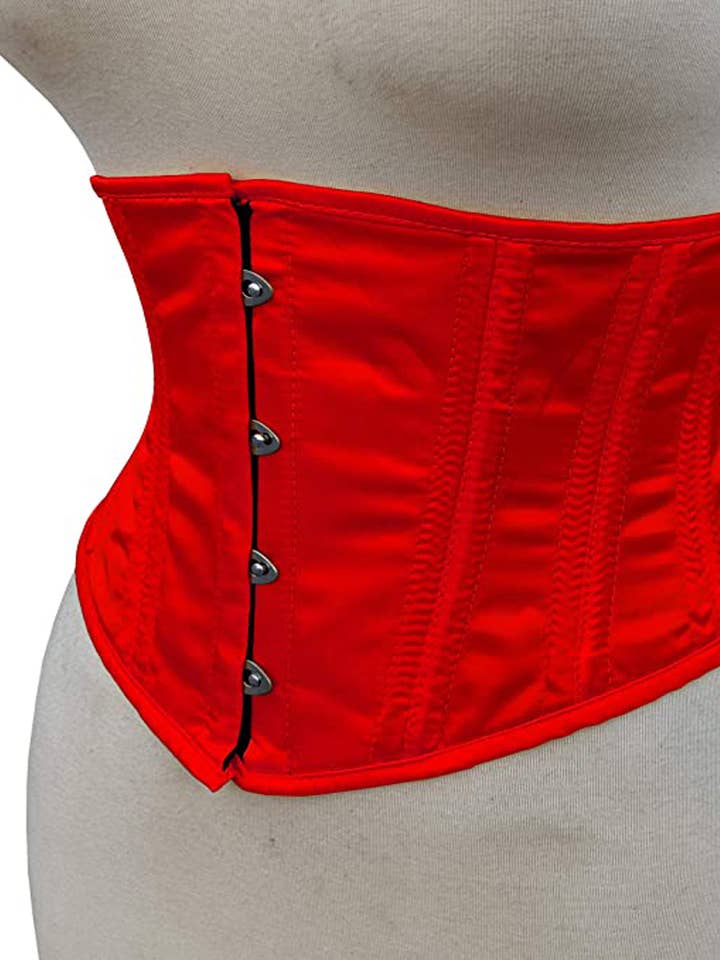 Espartilho Underbust desossado de aço, cetim, vermelho por atacado de Kicky Imports LLC