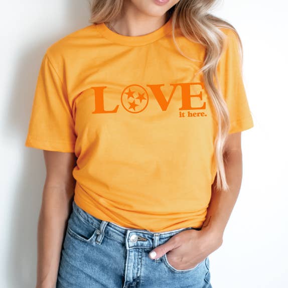 Orange on Marmalade Love it Here tee SALE for wholesale by Crossaid
