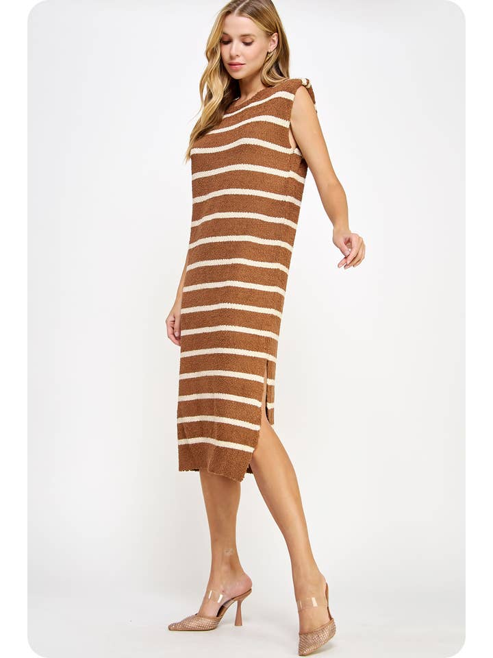 Strut & Bolt - Wholesale Dress - Women's - Shoulder Pad Sleeveless Textured Striped Knit Dress20