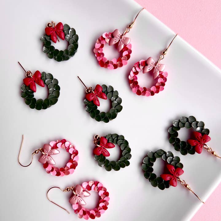 The Holli | Dusted Christmas Wreath Clay Earrings and other Purchase Wholesale cascademeats. Free Returns & Net 60 Terms on Faire trending on Faire.