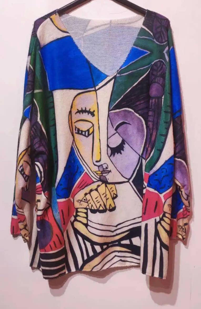 LOOWIE - Wholesale Pullover-trui - Dames - PO2 Italiaanse knusse blauwe „Picasso” trui, één maat LOOWIE 0