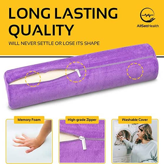 AllSett Health - Wholesale Bedding Pillow - Round Cervical Roll Cylinder Bolster Pillow, Purple