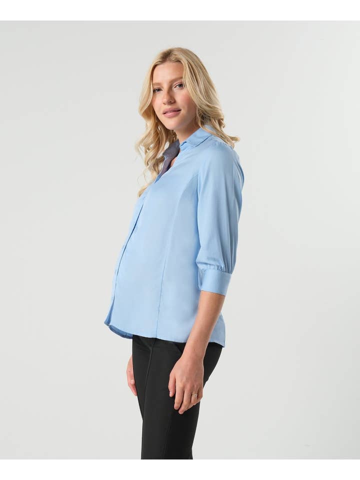 No-Gap Maternity Nursing Button Down Shirt - Pale Blue for wholesale on Faire