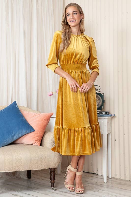 Reborn J - Wholesale Dress - Women's - Velvet Three Quarter Sleeve Midi Dress1