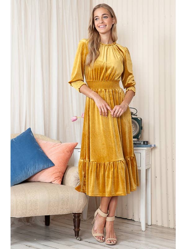 Reborn J - Wholesale Dress - Women's - Velvet Three Quarter Sleeve Midi Dress1