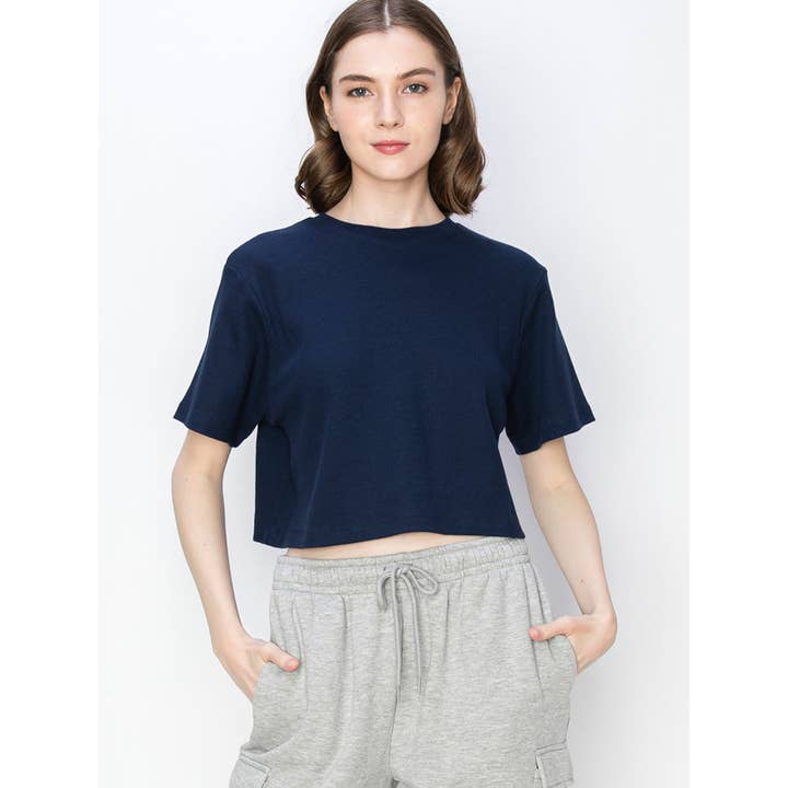 UP CLOTHING - Wholesale T-Shirt - Women's - Cropped Oversized Short Sleeve Thermal T Shirt Top