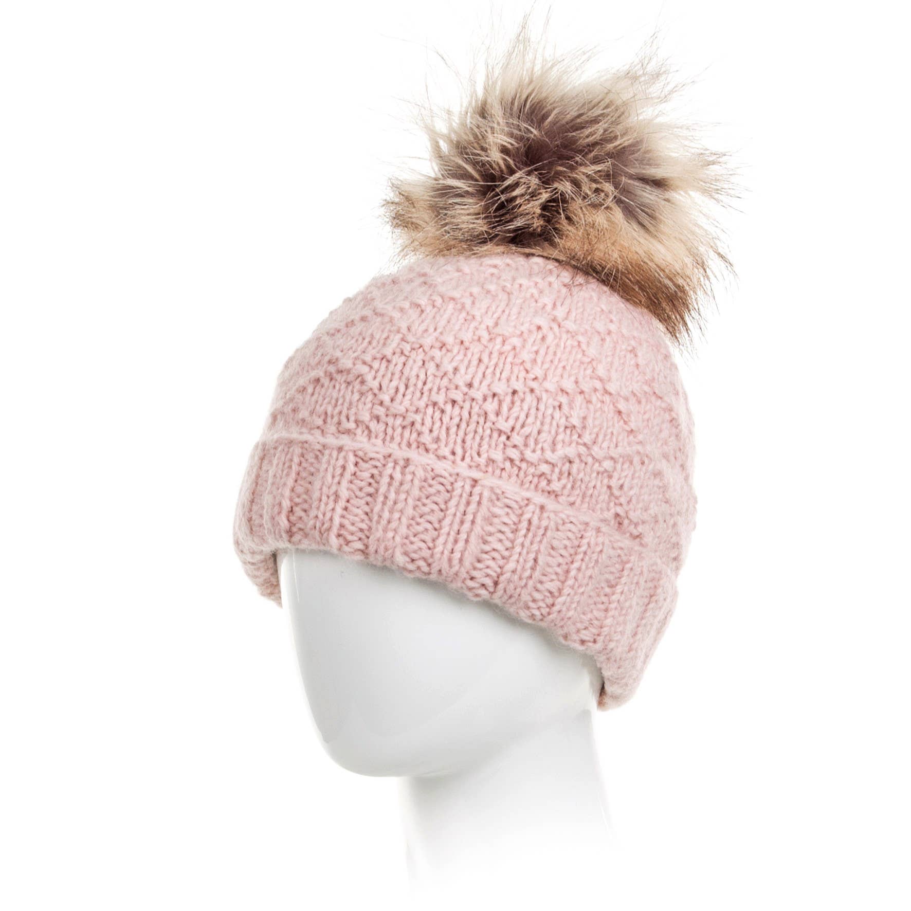 Lost Horizons Canada - Vente Bonnet – femme - Bonnet en laine Tiffany avec pompon en fausse fourrure et tricot texturé6
