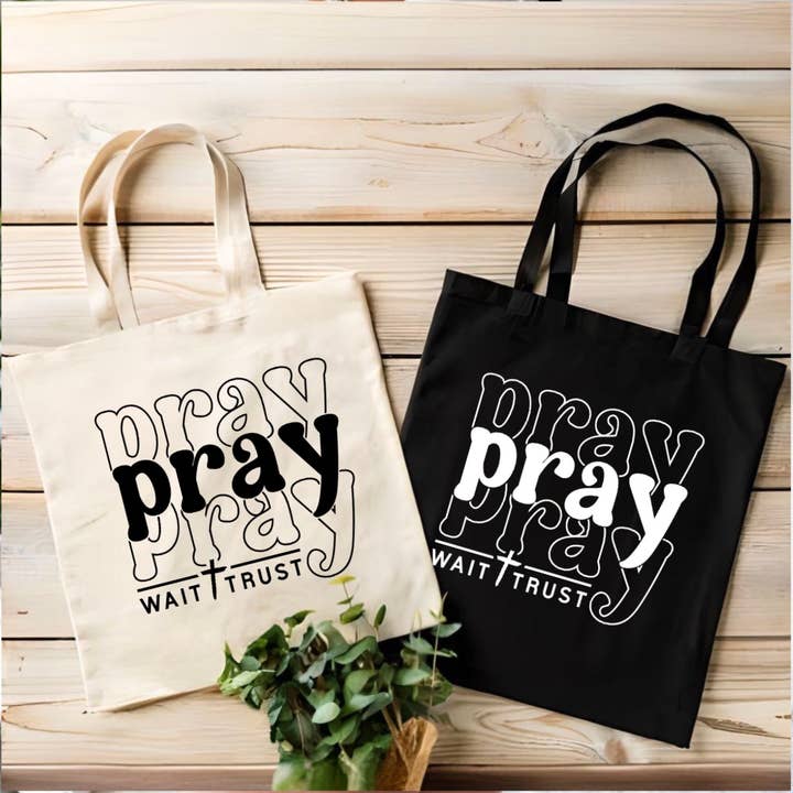 Bolsa de mano Pray Wait Trust | Christian | Lord para venta al por mayor de brattybloom