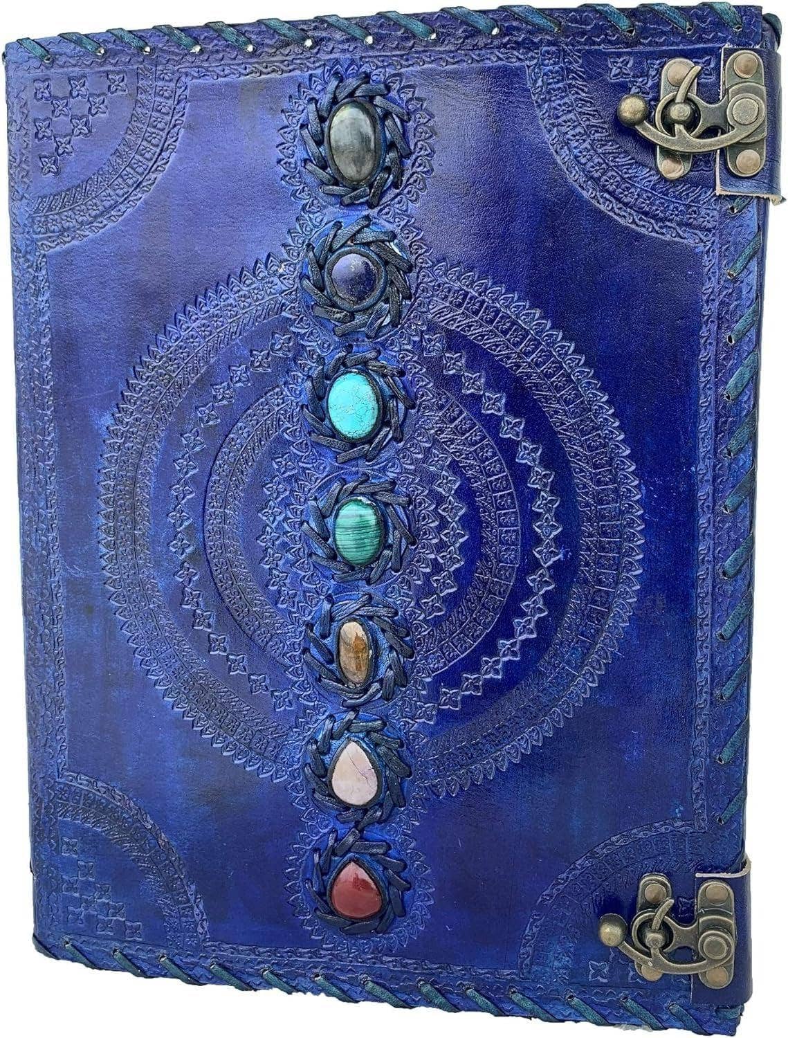 Tuzech Leather - Wholesale Journal/Diary - Tuzech Seven Chakra Medieval Stone Embossed Handmade Jumbo Leather Journal Book of Shadows Notebook Office Hocus Pocus Diary College Poetry Sketch With Leather Bound51