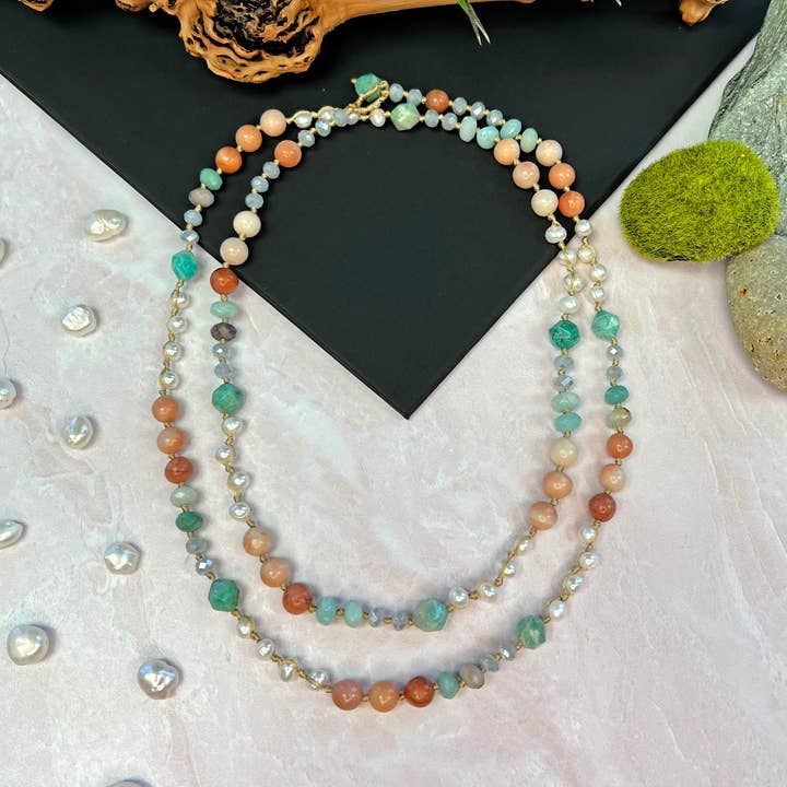 Stone Mixed Media Lariat Y Necklace for wholesale by IST Jewelry