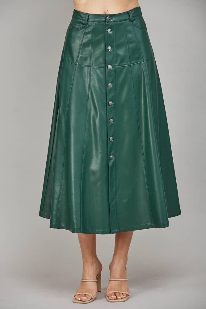 FATE - Wholesale Skirt - Women's - FAUX LEATHER BUTTON FRONT A-LINE MIDI SKIRT FS55029