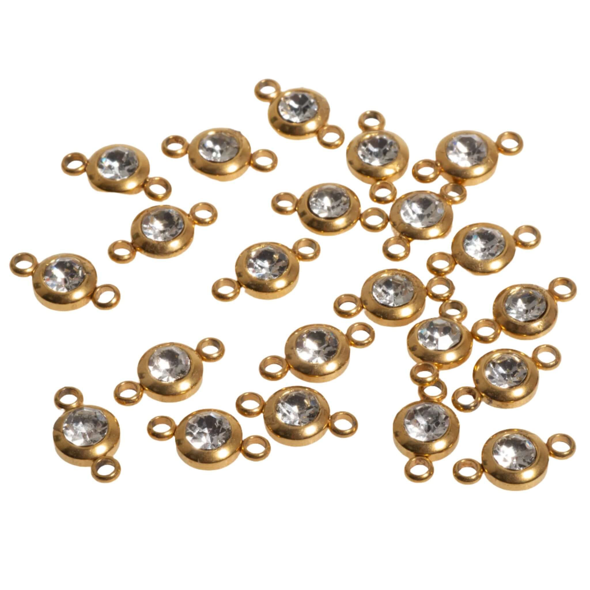 Continental Beads - Wholesale Individual Charm/Pendant - Permanent Jewelry Gold Connectors with CZ Crystals - 6mm - Available in Silver & Gold - Sold Individually - CONN6SS1