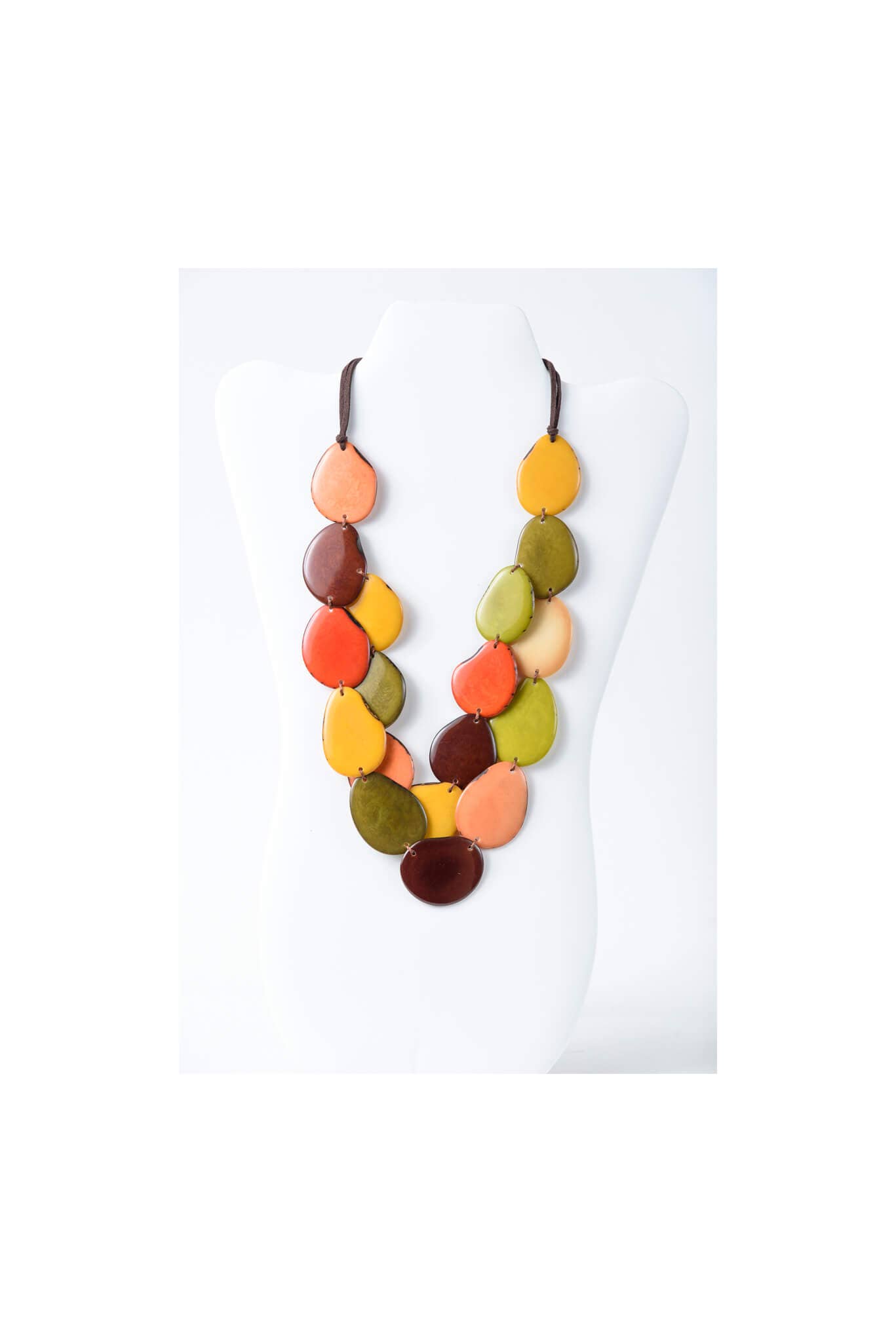 TaguArtsy – wholesale Bib necklace – Amoya Two stranded long Organic Tagua Nut Necklace ONLY7