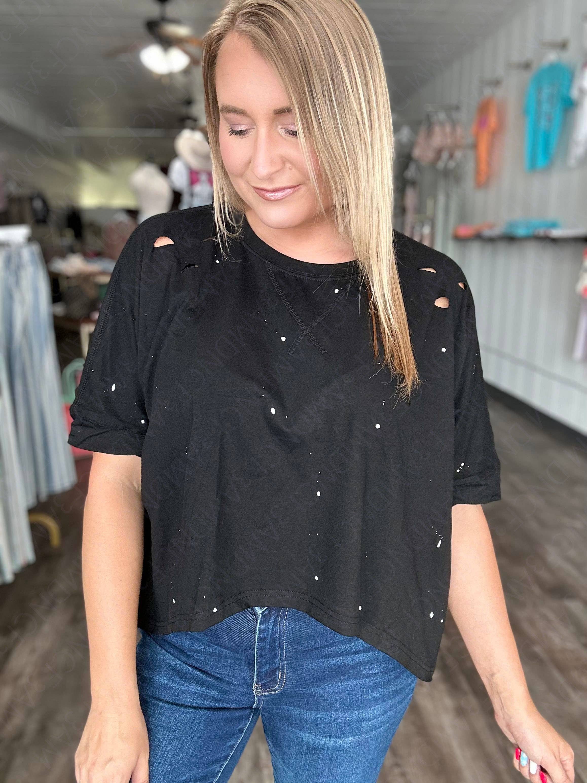 Forever3AM - Vente T-shirt – femme - T-shirt Addison à éclaboussures de peinture et tee-shirt vieilli3