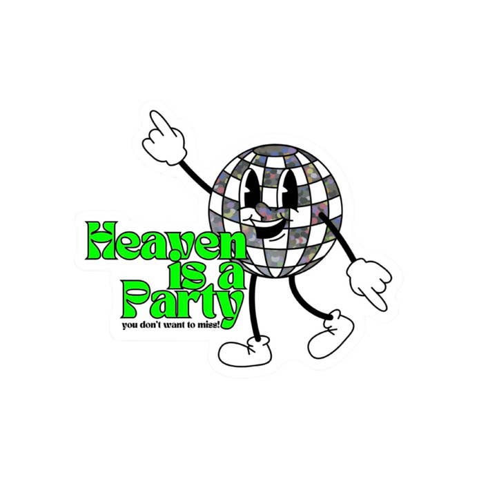 Heaven is a Party Glitter Sticker for wholesale by Just Cuz