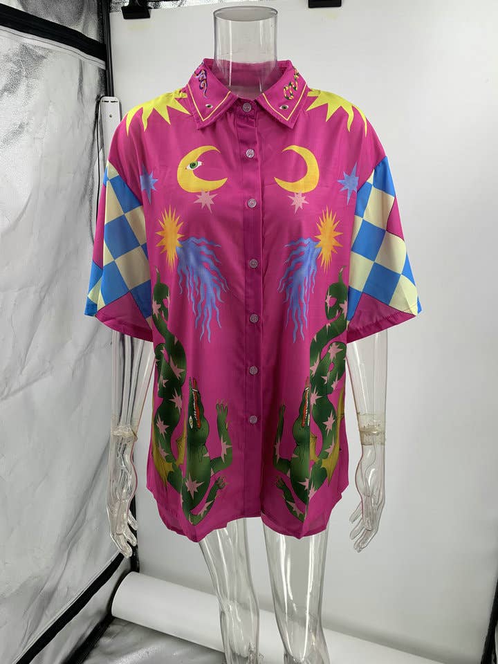 UNISHE - Wholesale Top & short set (NOT loungewear) – Women’s - Summer Printed Buttoned Blouse with Shorts 2pcs Set JRM0553