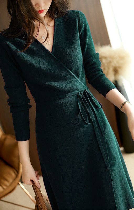 Marayn - Wholesale Dress - Women's - Wrap Knit Dress Chic Korean Style for Fall0