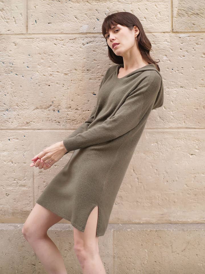 Circular knit hooded dress for wholesale by JULIA PARIS