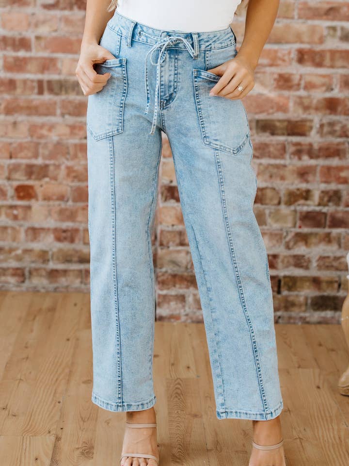 Ivory Detail Trekkoord Barrel Jeans voor wholesale door Threaded Pear