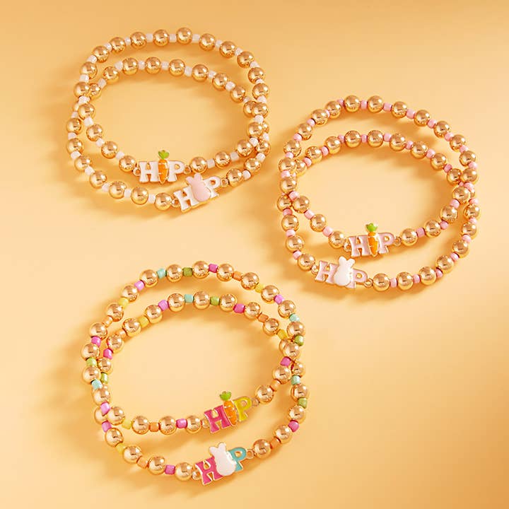 2PCS - Enamel Easter HIP HOP Ball Beaded Stretch Bracelets for wholesale by Sensibling Corp.