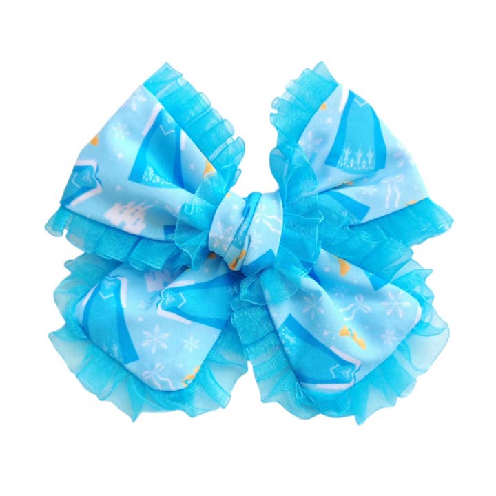 Princesse de la tempête de glace Noeud à cheveux en forme de moulin à vent à volants avec pince pour la vente par Pretty in Pink Bows