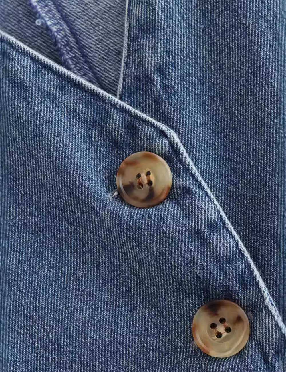 Blau Sweetkama Damen Jeansweste ohne Ärmel mit V-Ausschnitt in Uni für den Großhandel auf Faire6