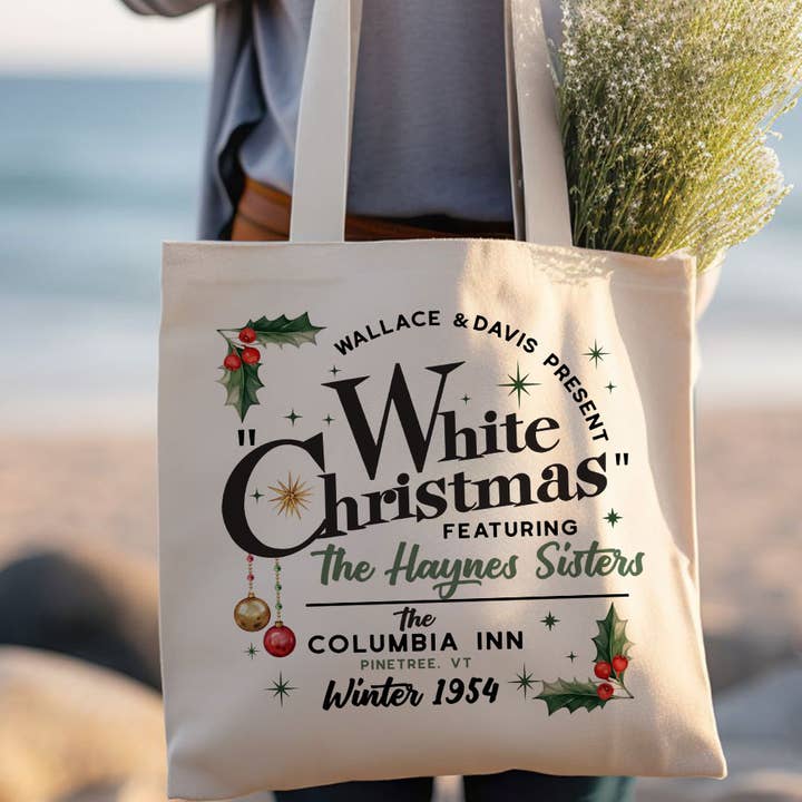 White Christmas Inspired Classic Movie Holidays Tote Bag for wholesale by Sister Ray