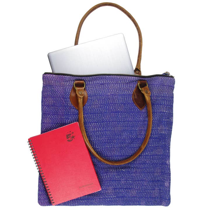 Bolso de mano Kantha vintage - Kantha morado para venta al por mayor de Kantha Decor