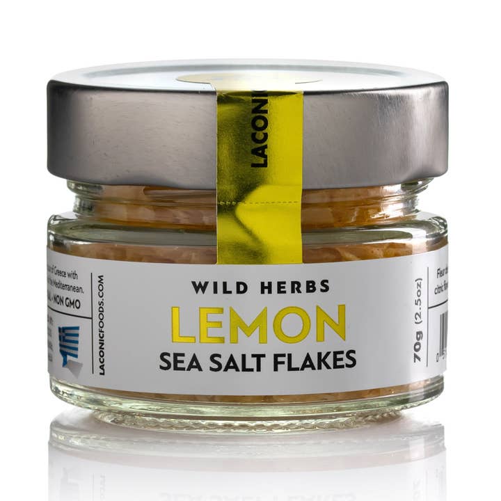 Lemon Sea Salt Flakes | Aegean Pyramid Salt with Turmeric & Citrus Zest | Greece | 70g for wholesale by Laconic Foods