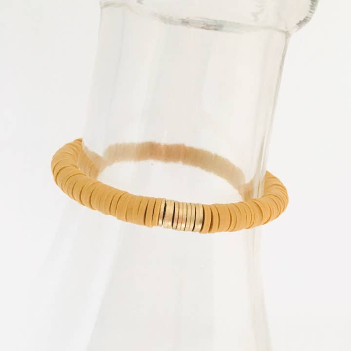 Mustard Yellow Vinyl Heishi Stretch Bracelet for wholesale by HL Stacks