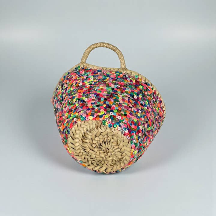 Melecraft - Wholesale Beach bag - Sparkling Mini Sequin Straw Basket - Boho Gift Tote Bag6