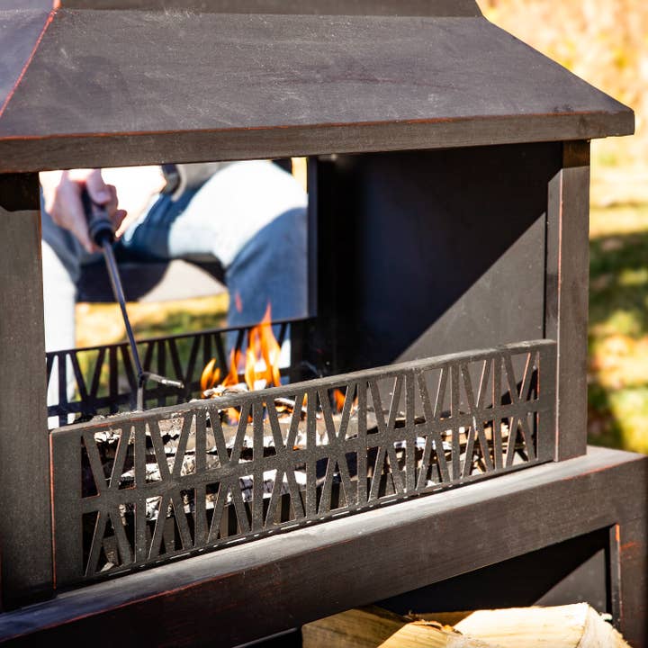 Sunnydaze Decor - Wholesale Fire Pit - 32 in Steel Outdoor Fireplace with Log Storage - Bronze7