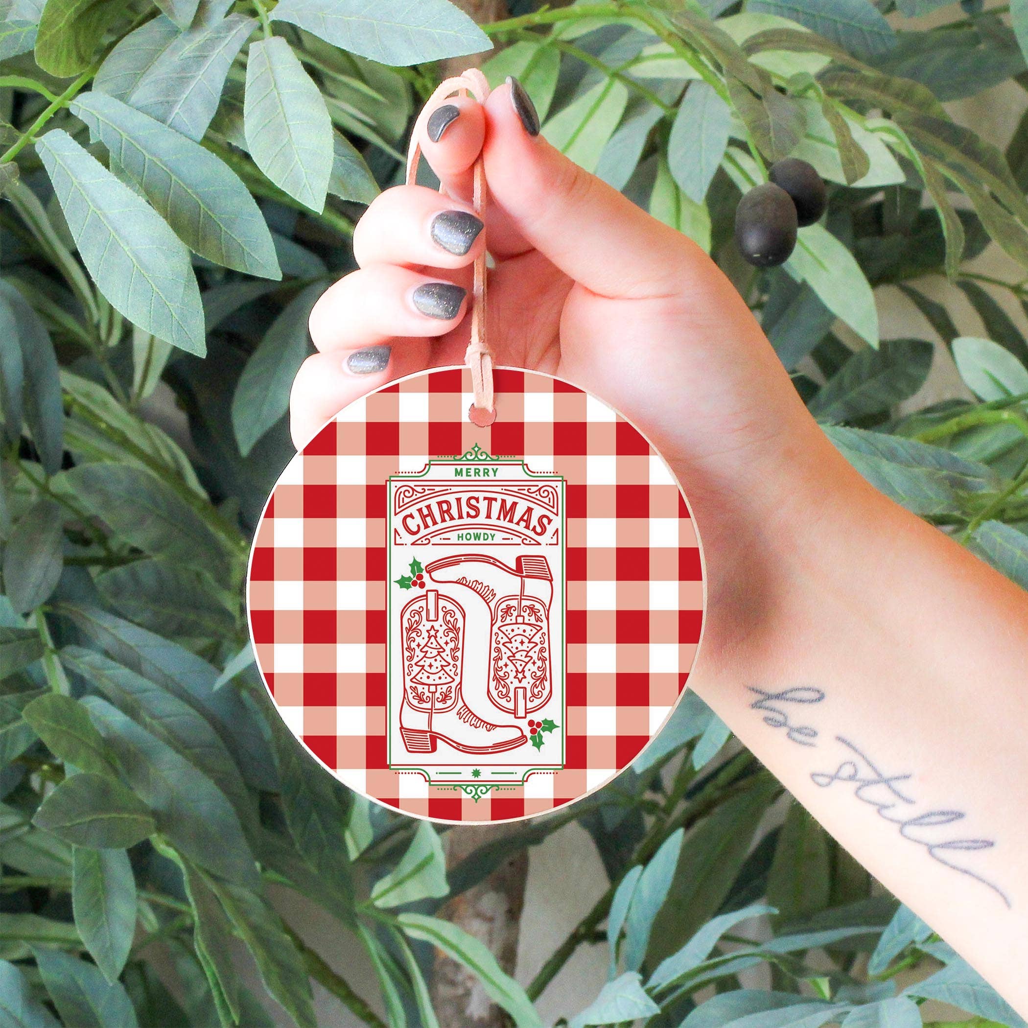 White 4" Round Ornament-Western Christmas for wholesale on Faire6