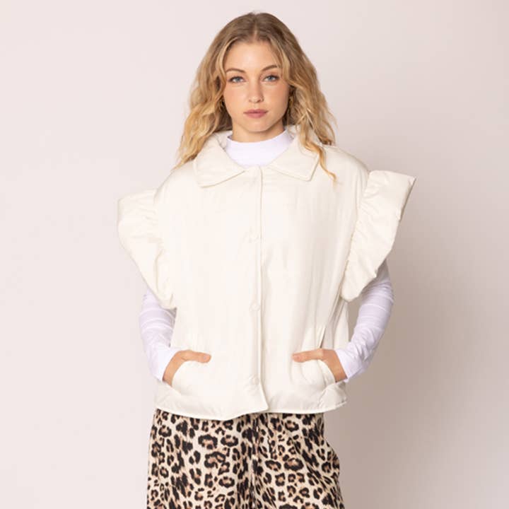 Fashion City - Wholesale Outerwear Vest - Women's - Ruffle Short Sleeve Puffer Padded Vest 2