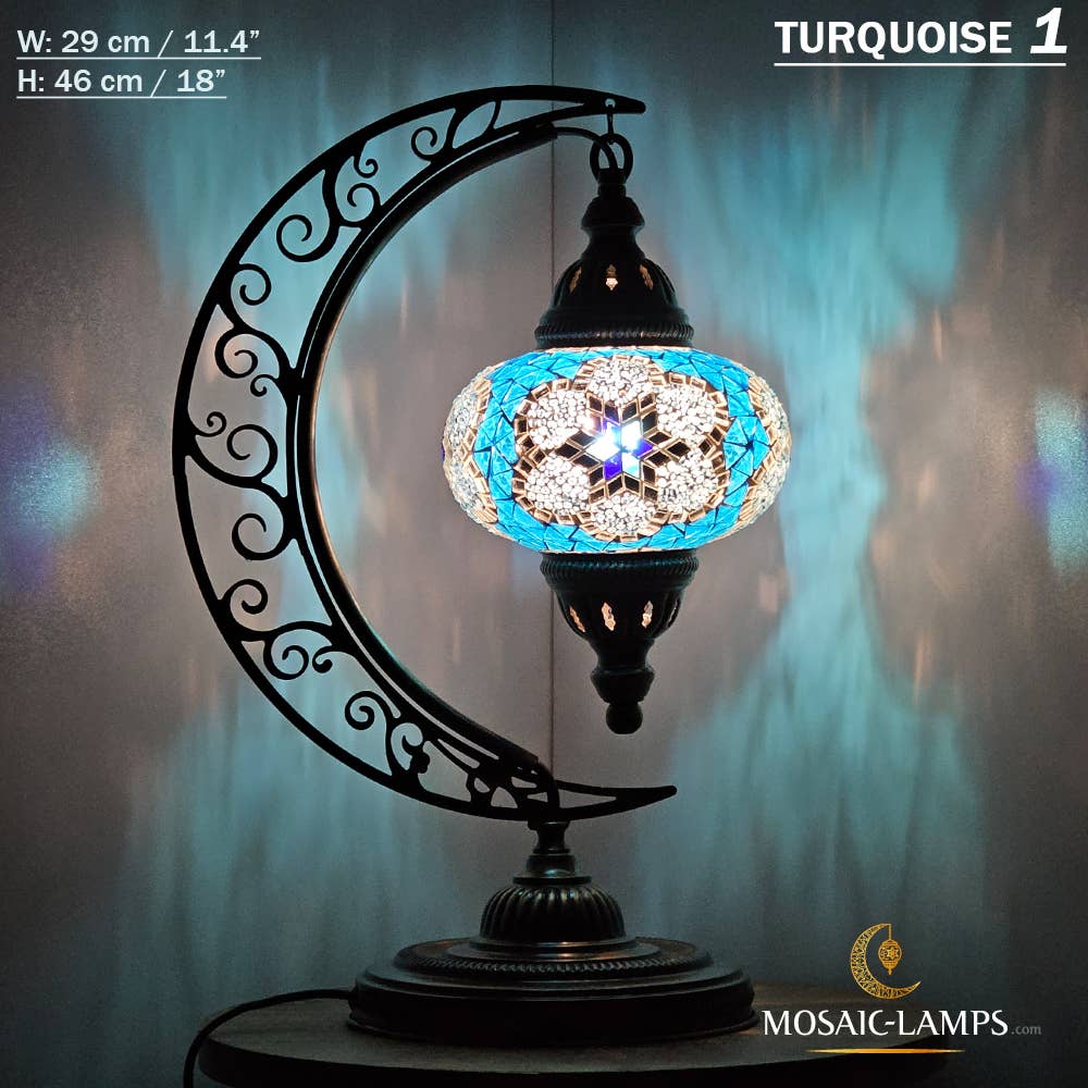 Mosaic Lamps - Wholesale Accent/Desk Lamp - 10+ Colors - Moroccan Moon Table Lamp, Arc, Murano Crescent69